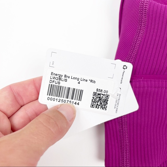 NWT Lululemon Energy Bra Long Line Ribbed Deep Fuschia 4 - Picture 5 of 6
